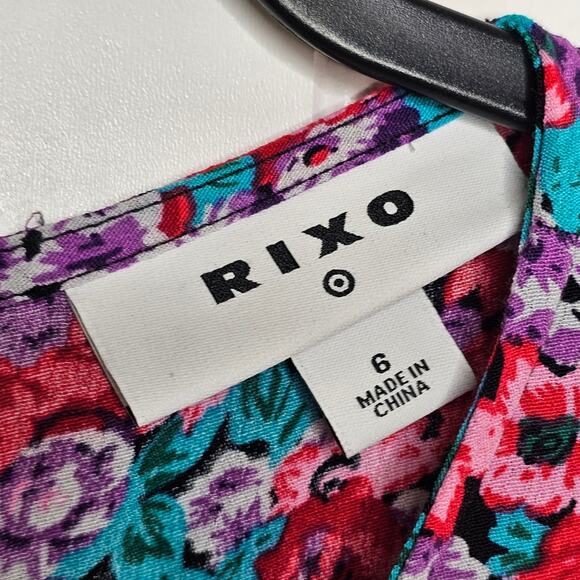 Rixo x Target Pink Multi Floral Ruffled Mini Dress Size 6 Wedding Guest Summer - Picture 7 of 9